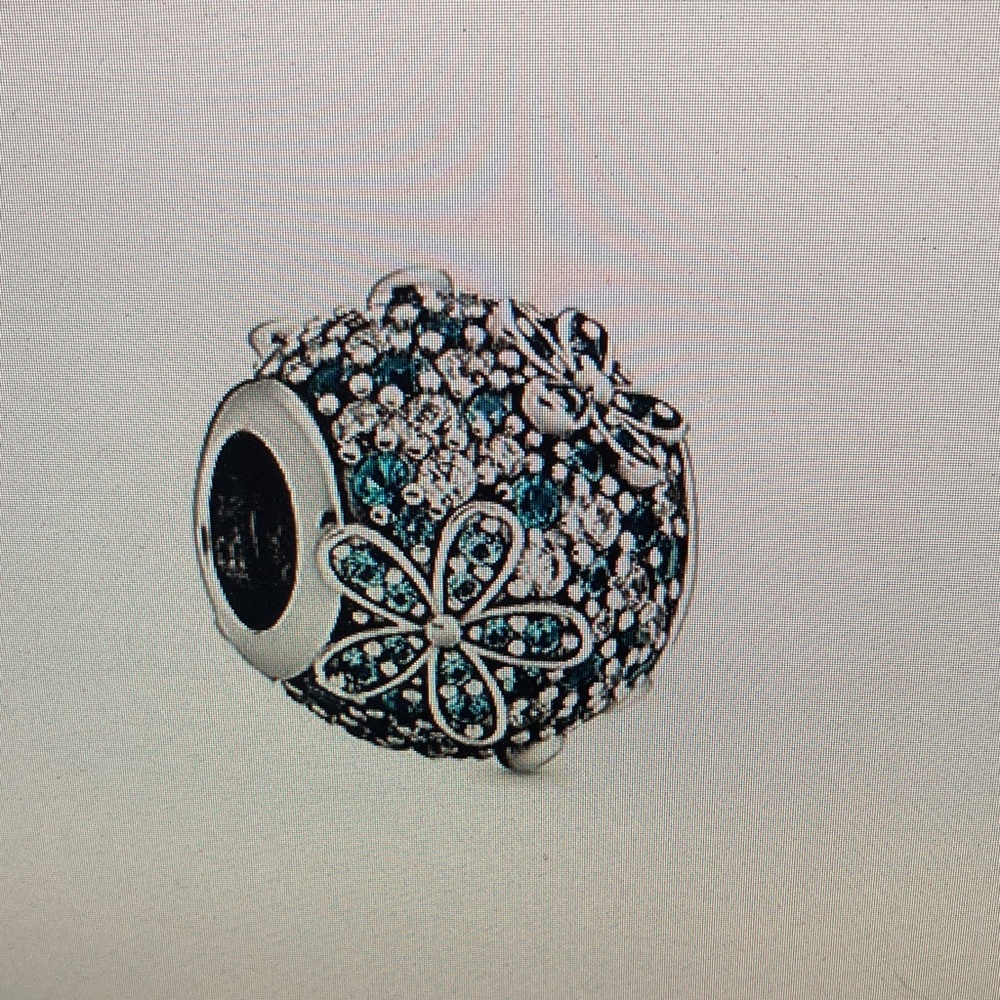 Pandora Silver Charm with Teal Floral Design